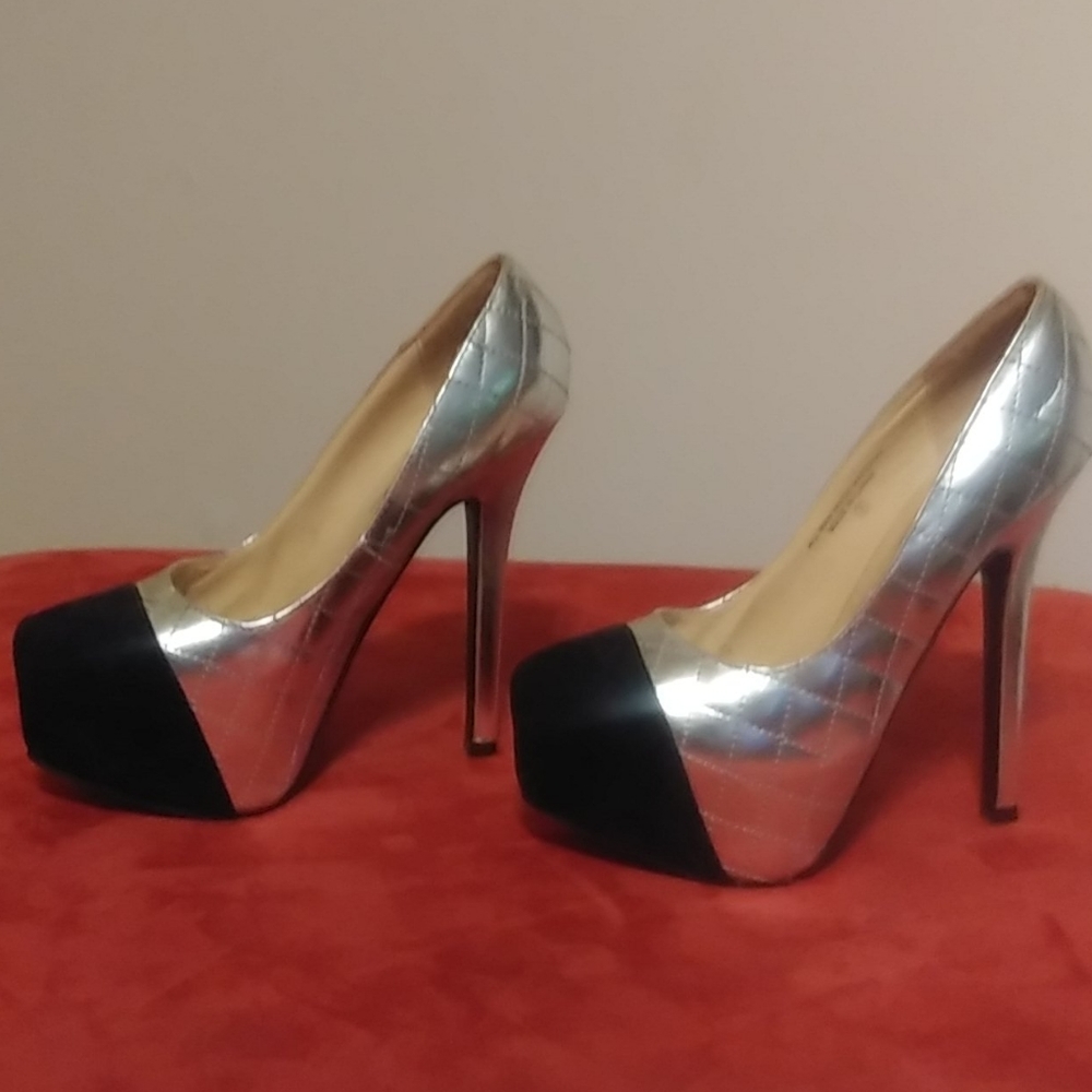 Silver stiletto heels